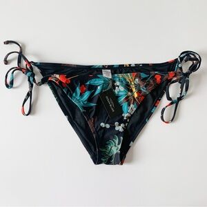 Ocean Blues Black Floral Bikini Bottom with Side Ties